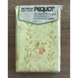 Pequot Vintage Standard Pillow Cases 2-Pack Yellow Floral Luxury Muslin NOS